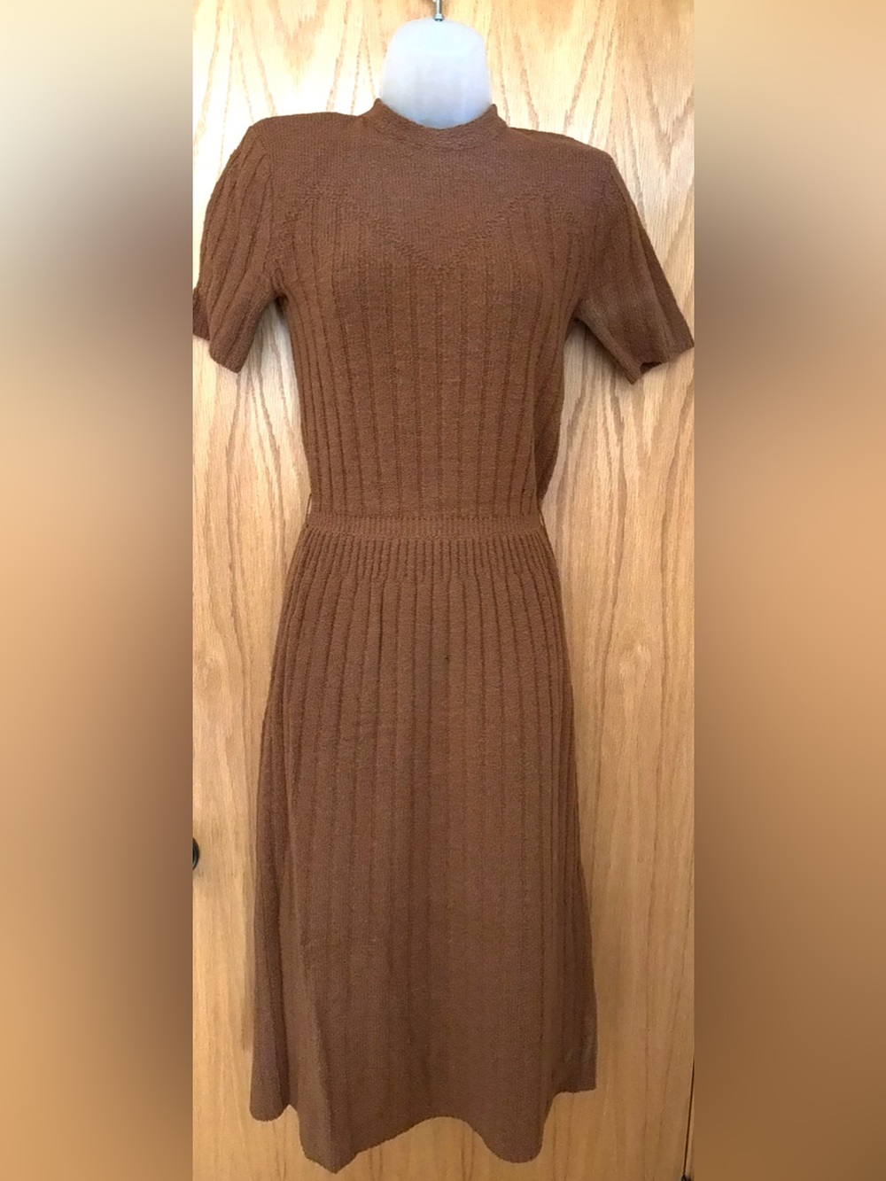 VTG 1940’s Knit Day Dress Mocha Brown Small